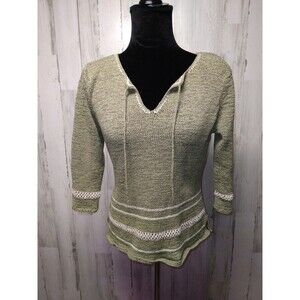Nomi Women L Green/Beige Tunic Cardigan Sweater Cottagecore Coastal Granny Boho